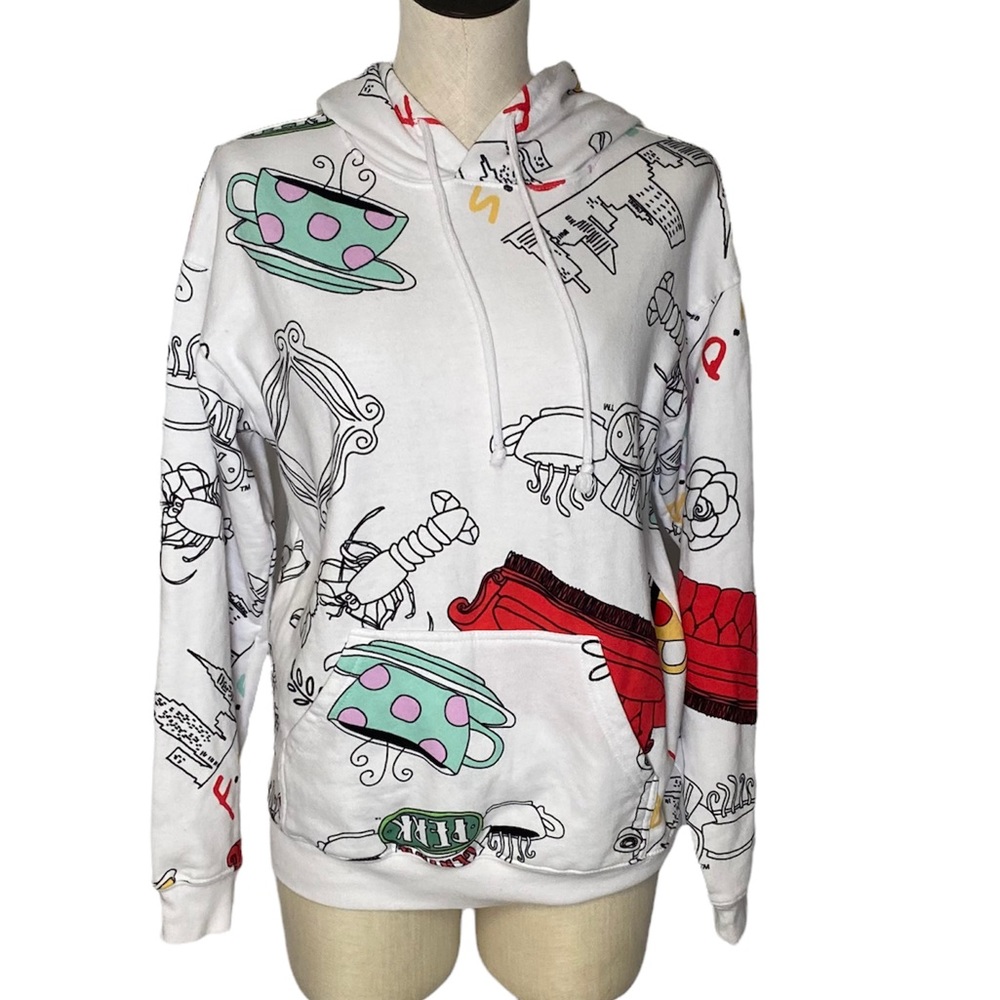 Friends Central Park Logo t.v. series rare white graphic hoodie size small